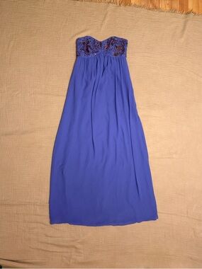 Ted Baker London Purple Strapless Sweetheart Bronze Copper Beaded Evening Gown